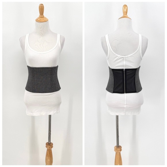 Tibi Accessories - TIBI Glen Plaid Wool Corset Belt Womens 4 Gray Black Sheer Zipper Accessory